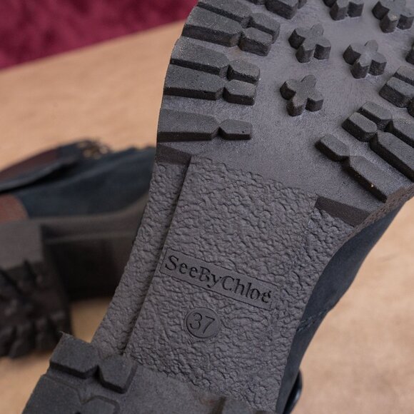 See By Chloé Eileen Shearling Boots Brown Coal Suede Leather Sz 6.5 / 37 - Picture 7 of 9